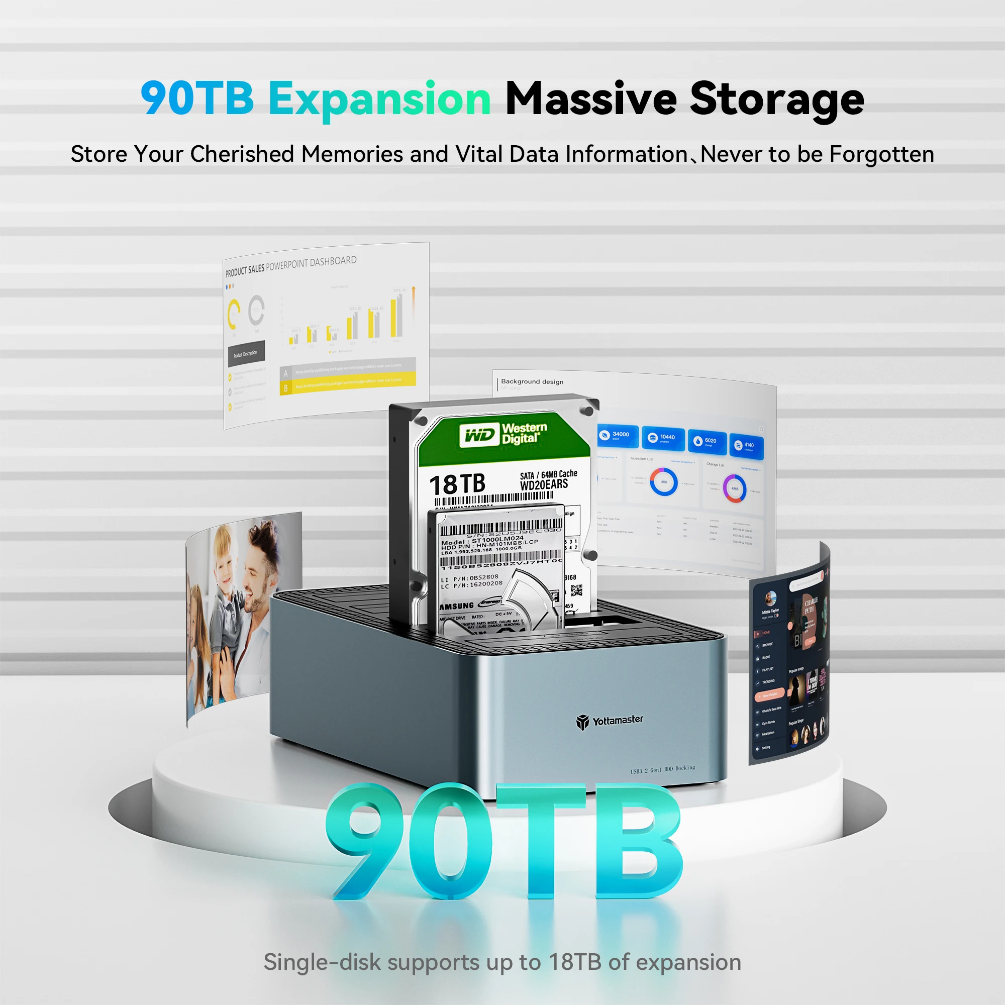 Yottamaster Estación de acoplamiento HDD de 5 bahías con clon sin conexión SATA a USB3.0 Estación de acoplamiento de carcasa de disco duro SSD/HDD de 2,5" y 3,5" - imagen 5