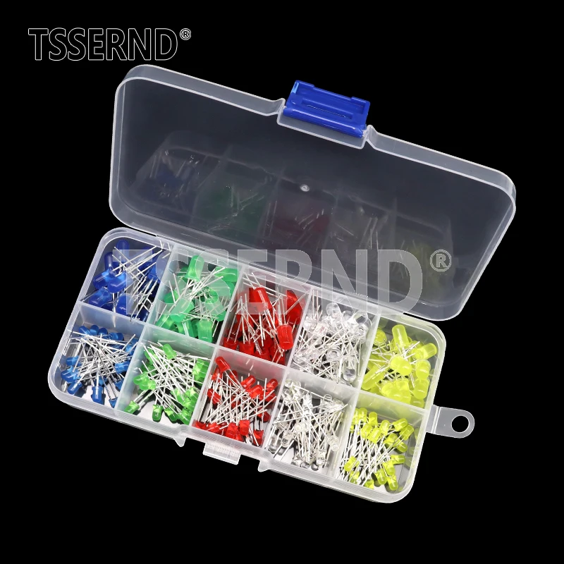 Kit electrónico de diodos emisores de luz de 3MM y 5MM, caja F3 F5, Kit surtido de diodos LED, blanco, verde, rojo, azul, amarillo y naranja