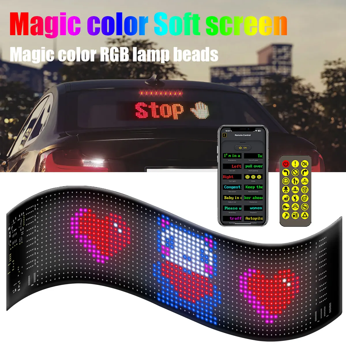Panel de píxeles de matriz LED para coche, iluminación RGB divertida DIY, tablero de texto en desplazamiento de Graffiti, pantalla publicitaria para parabrisas, Control por aplicación - imagen 2