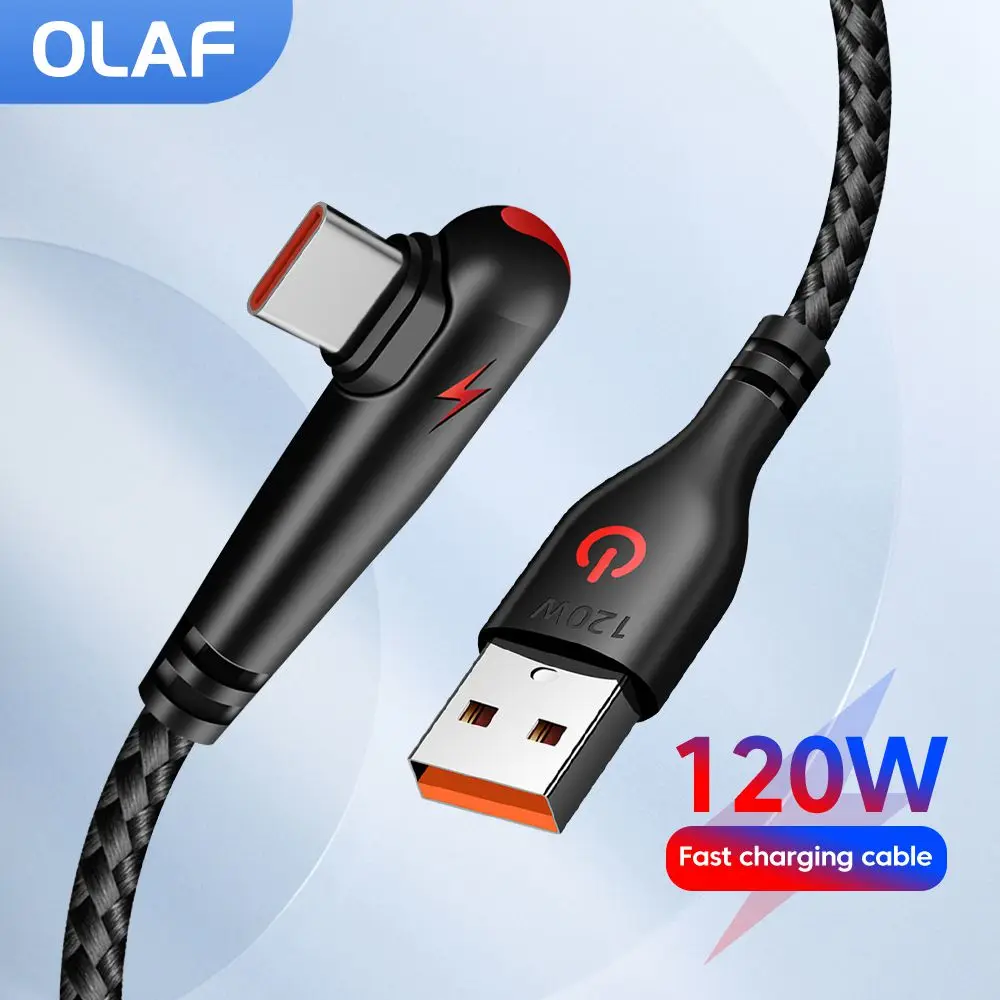 Cable USB tipo C de 120W, codo de 90 grados, carga rápida para teléfono móvil, Cable de datos para Huawei Mate 60 50 40 30 Xiaomi Samsung