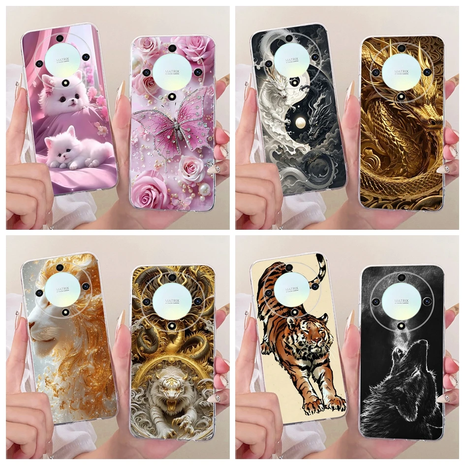 Para Honor X9a X9b 5G funda RMO-NX1 ALI-NX1 cubierta de dibujos animados de dragón León Tigre de lujo para Honor Magic 5 6 Lite HonorX9a HonorX9b Capa