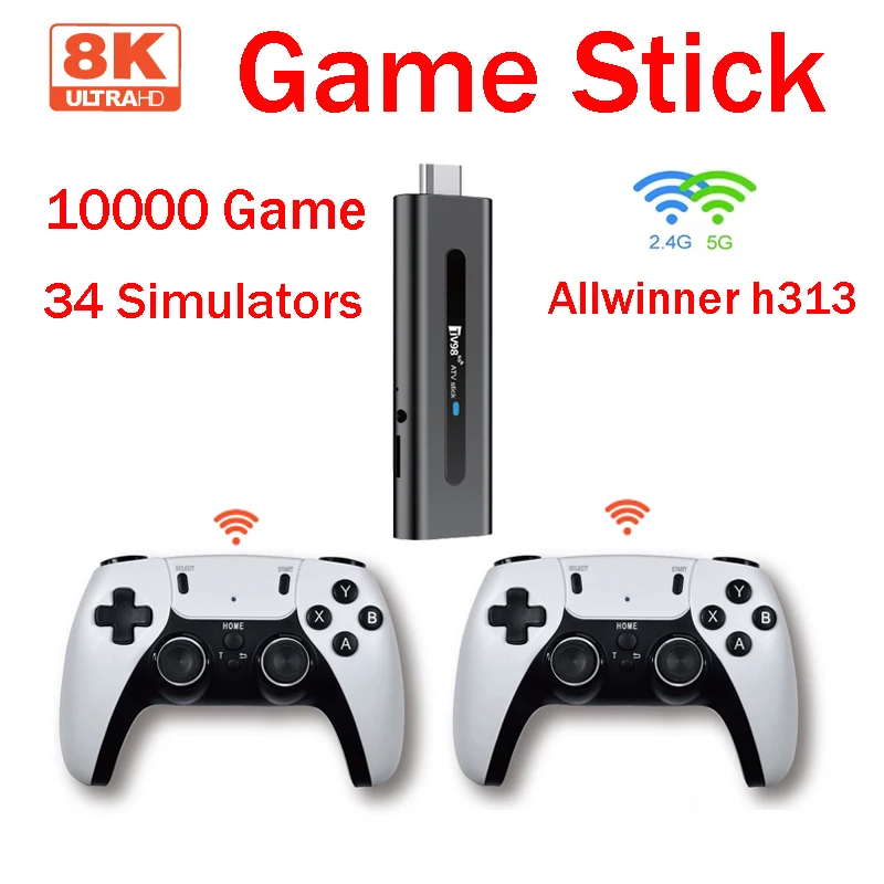 TV98 ATV Game Stick 8K HD juego Dual WiFi 4G 5G 64GB doble controlador inalámbrico para 10000 juegos Retro chico regalo de Navidad PK M8 M15 - imagen 2