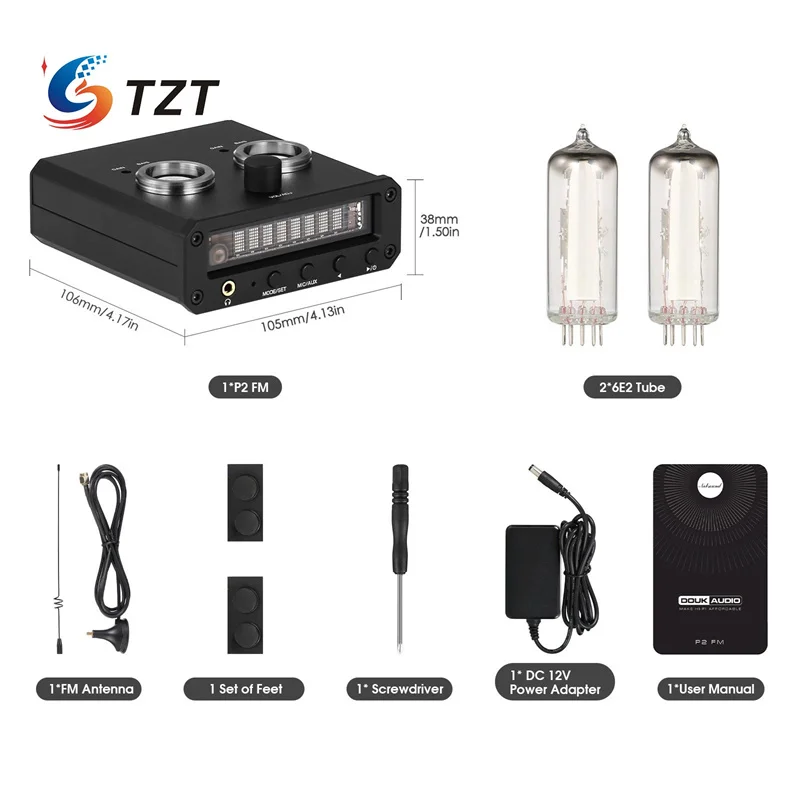 Amplificador de auriculares TZT P2-FM 6E2 medidor de nivel de tubo electrónico Si4730 receptor de Radio FM + reloj VFD - imagen 3