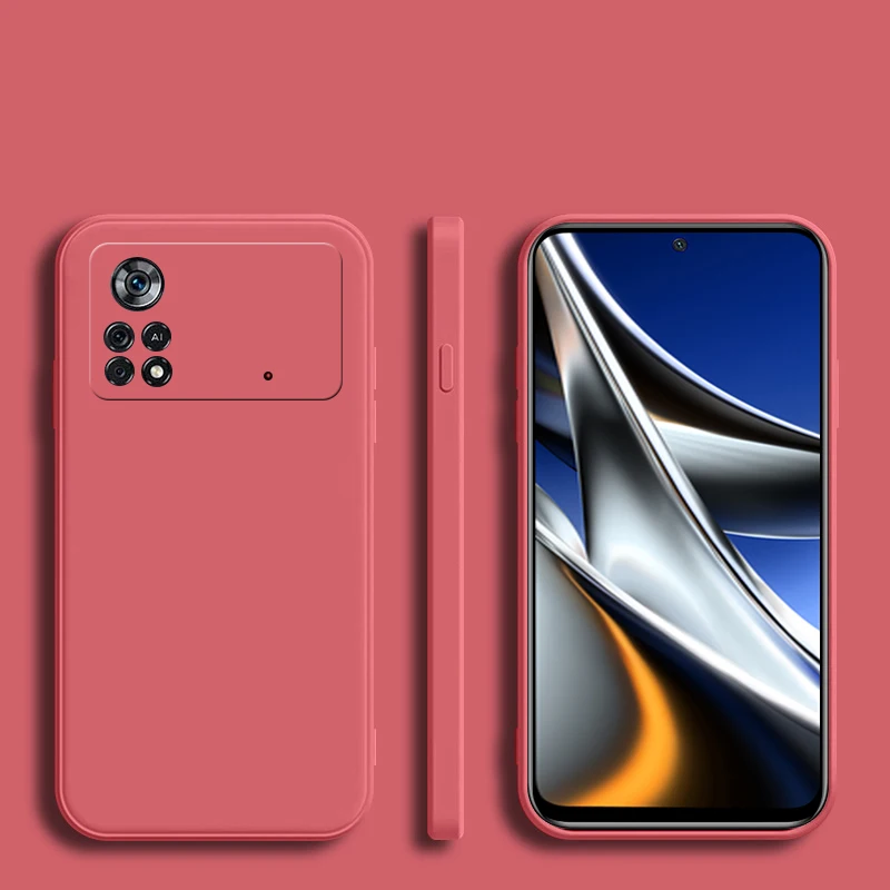 Funda cuadrada de silicona blanda de lujo para Xiaomi Poco X4 M4 Pro, carcasa trasera de protección de cámara de Color sólido - imagen 4