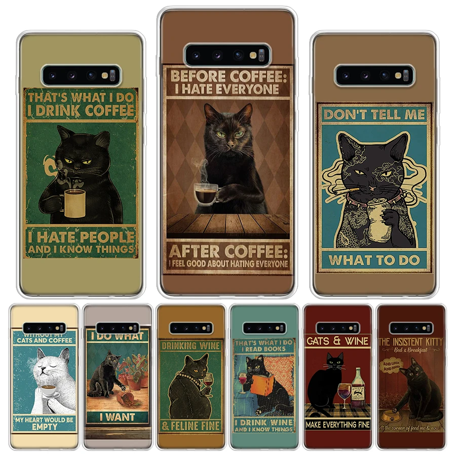 Funda de teléfono con llamada de silicona para Samsung Galaxy S23 S24 S25 Ultra S21 Plus S20 FE S22 S10 + borde Fu, cartel de gato divertido, vida diaria