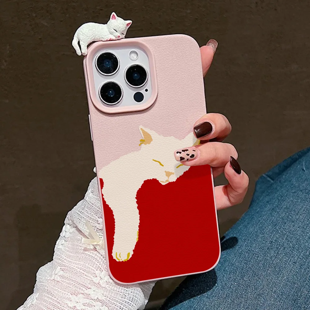 Funda de teléfono de cuero suave con bonito gato para iPhone 17 13 11 16 15 Pro Max 14 Plus 12 17 Air 17promax 16promax Funda a prueba de golpes - imagen 4