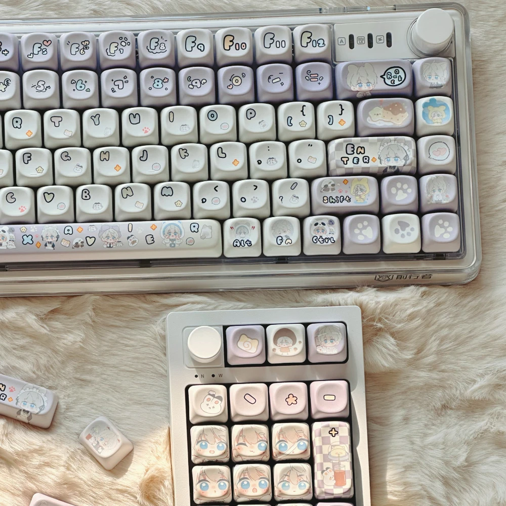 Teclas moradas de dibujos animados, tema de estrella, Moa Pbt 7/6,25U, barra espacial adecuada para teclas de diseño Aula F 75 Rain 75 - imagen 5