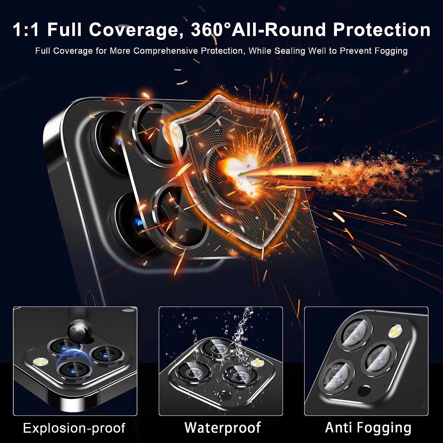 Protector de pantalla de lente de cámara para iPhone 17 Pro Max 15 16 Plus 14 13 12 Mini 11 17Air cubierta protectora de vidrio de Metal negro de titanio - imagen 5