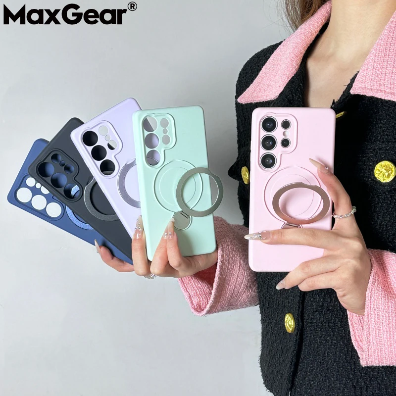 Soporte giratorio de silicona líquida para Magsafe, funda de carga inalámbrica magnética para Samsung Galaxy S25 S24 S23 Ultra Plus 5G