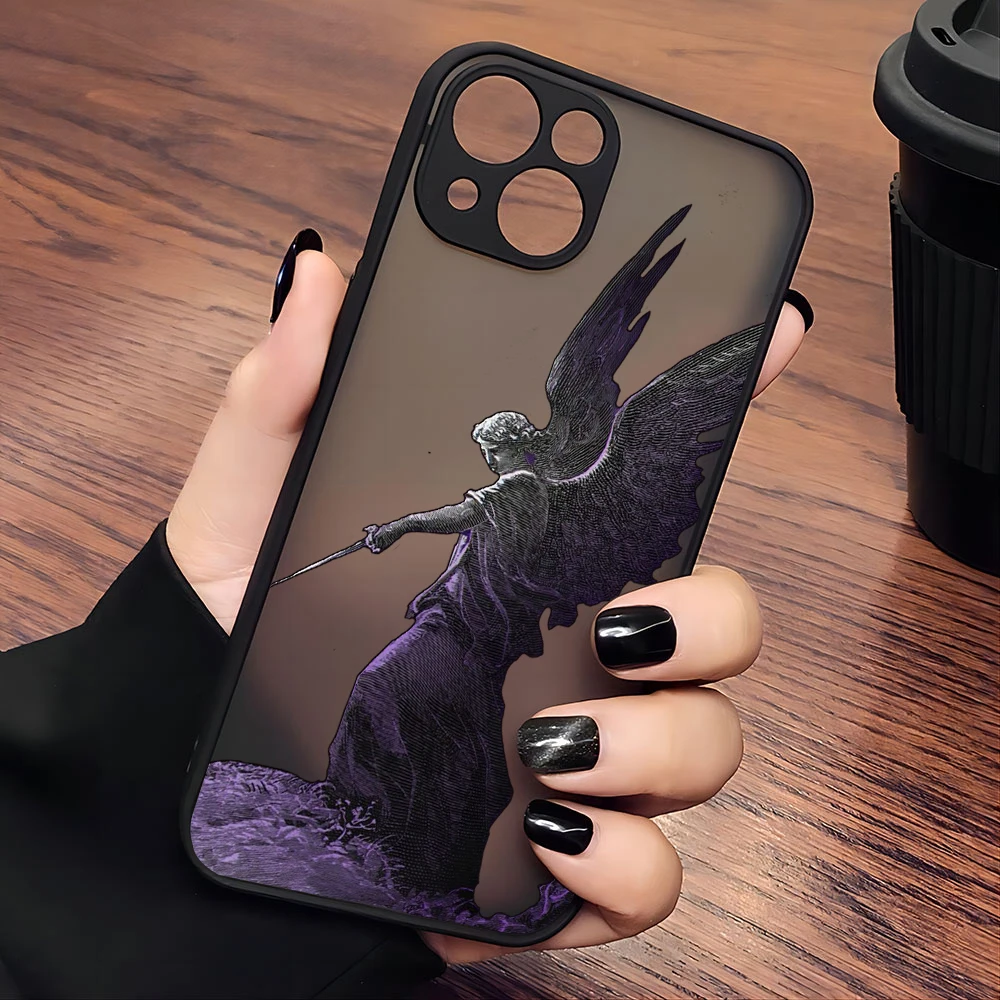 Funda artística de ángeles y demonios negros para Samsung A73 A72 A71 A53 A52 A51 A42 A33 A32 A31 A30 A23 A22 4G 5G, Capa transparente mate - imagen 4