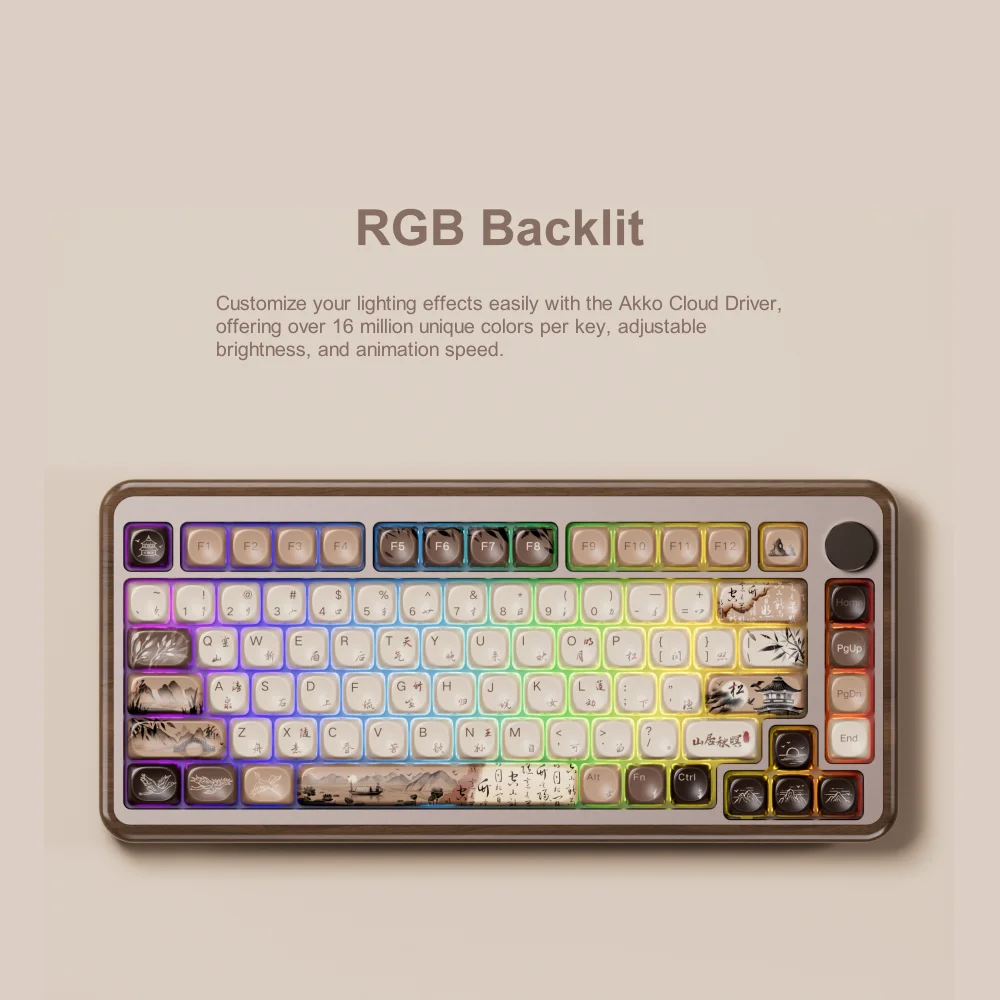Teclado mecánico de madera Akko MU02 75% Mountain secusion RGB, intercambiable en caliente, BT5.0/2,4G, inalámbrico y con cable tipo C para juegos - imagen 4