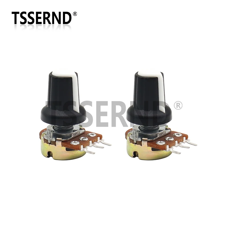 5 juegos WH148 1K 10K 20K 50K 100K 500K Ohm 15mm resistencia de potenciómetro giratorio cónico lineal de 3 pines para Arduino con tapa blanca AG2 - imagen 4