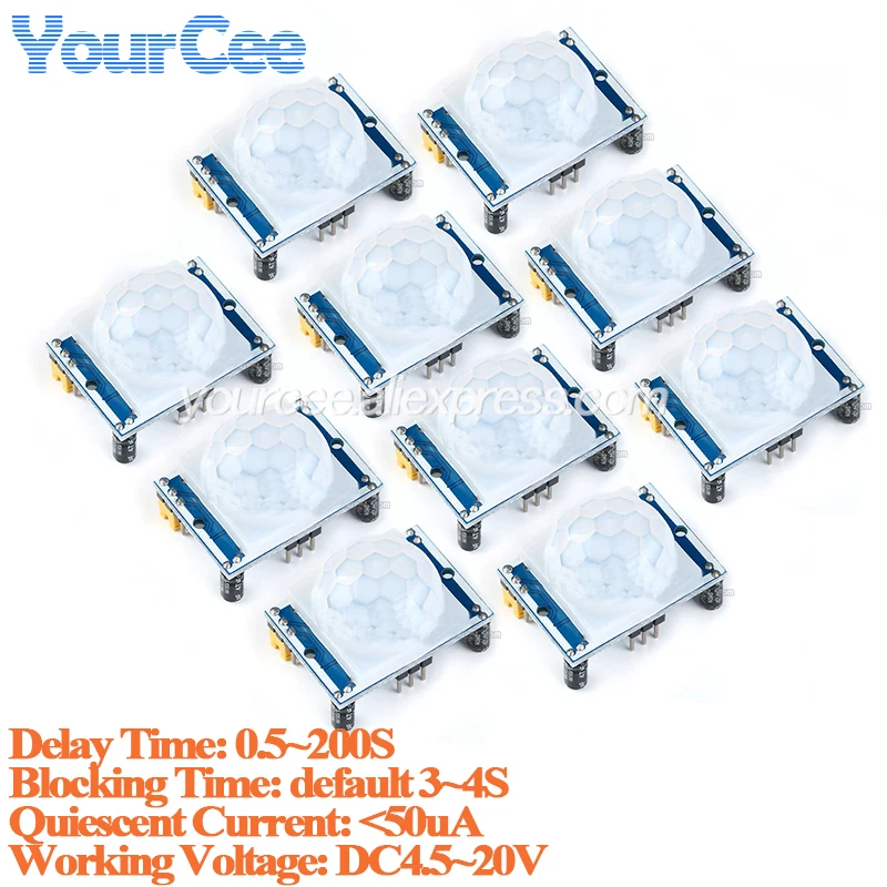 10 uds/1 unidad HC-SR501 ajustar IR piroeléctrico infrarrojo PIR Sensor de movimiento humano placa Detector DC 4,5 V - 20V tiempo de retardo 0,5 ~ 200S - imagen 2
