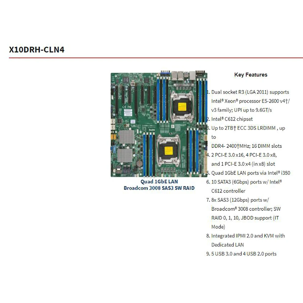 E5-2600 v4/v3 LGA2011 DDR4 Placa base de embalaje industrial X10DRH-CLN4 - imagen 3