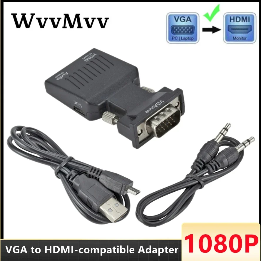 Convertidor compatible con VGA a HDMI, Cable de Audio de 3,5mm para PS4, PC, portátil, TV, Monitor, proyector, 1080P, VGA hembra a HD macho Adapt