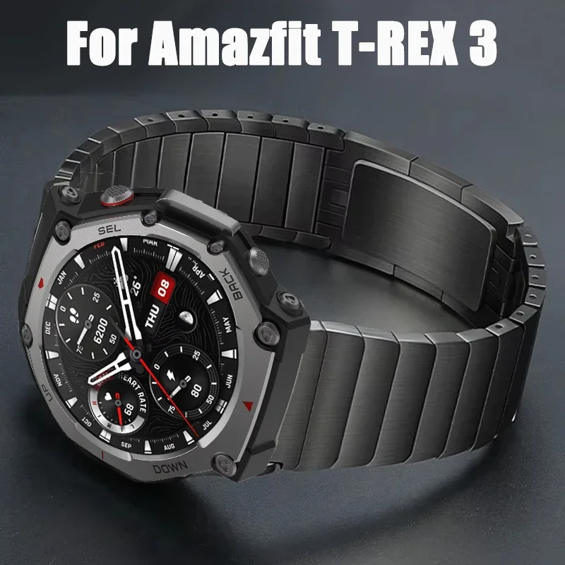 Correa de acero inoxidable de lujo para reloj inteligente Amazfit t-rex 3, pulsera de Metal para Huami Amazfit T-REX, Correa de enlace de pulsera de 3 bandas