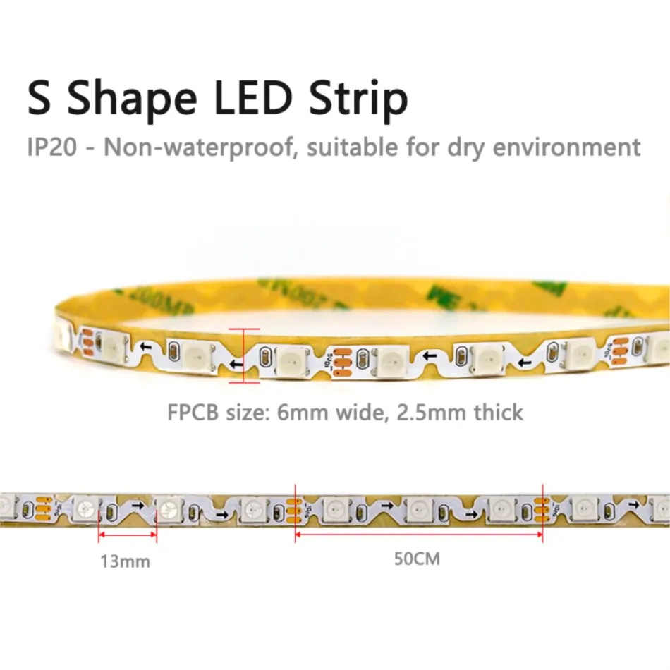 Tira de luces LED flexible individualmente direccionable, 5M, estrecho, 6mm, WS2812B, DC 5V, FPC, tipo S, 60 Leds/m, SMD 5050, RGB Pixel IC - imagen 3