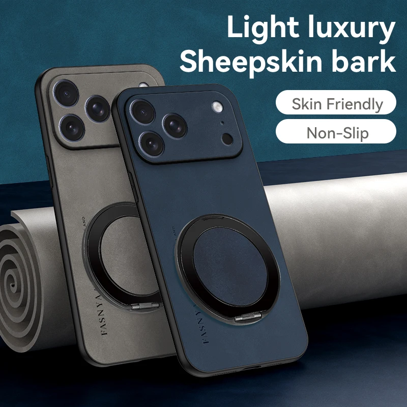 360 °   Funda con soporte para teléfono con rotación de grados para iPhone 17 Air 16 15 14 Plus 13 12 mini 11 Pro XS Max XR X Funda de piel de oveja - imagen 3