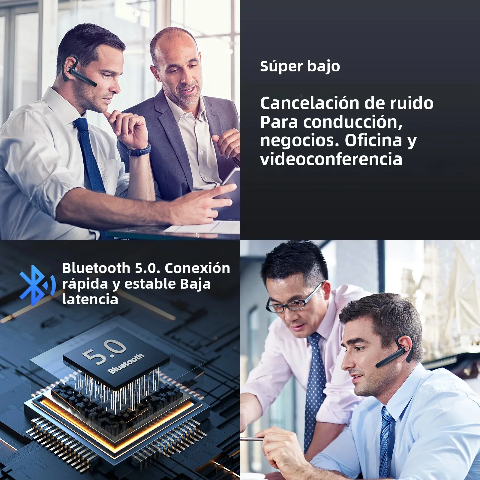 Auriculares inalámbricos Bluetooth con micrófono, Auriculares ENC con cancelación de ruido, Auriculares parlantes manos libres, Auriculares para negocios y conducción - imagen 5