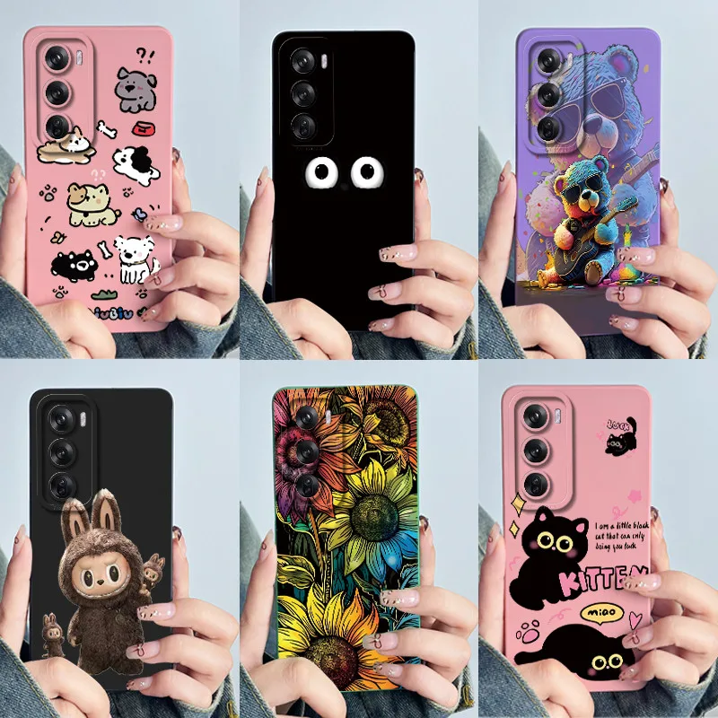 Para OPPO Reno12 Pro 5G funda encantadora de dibujos animados de silicona líquida Fundas suaves a prueba de golpes funda de teléfono para OPPO Reno 12 12Pro Fundas Capa