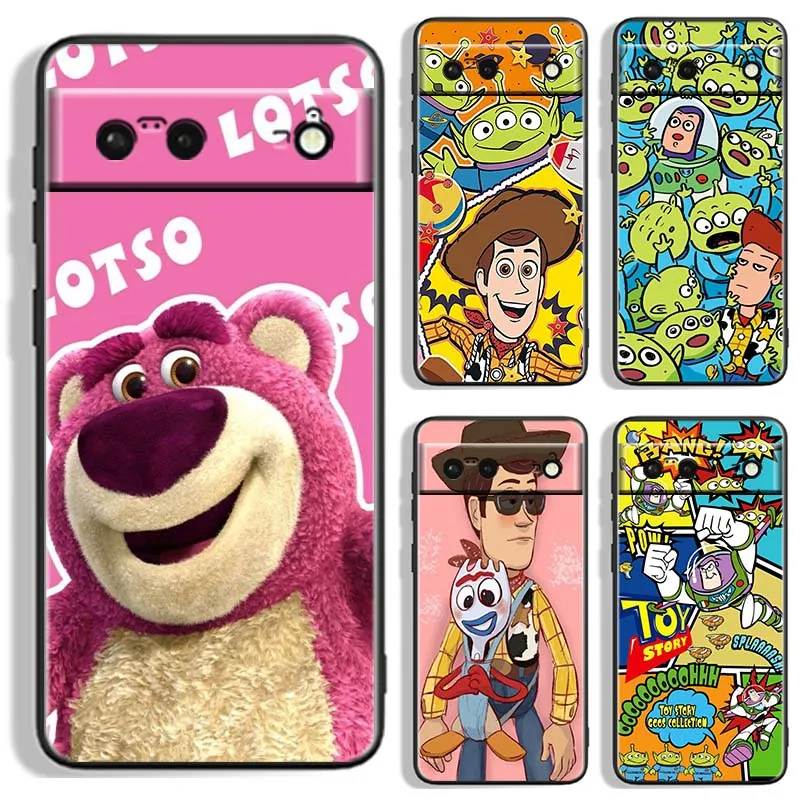 Dibujos animados Toy Story Disney para Google Pixel 9a 9 8A 8 7 7A 6 6A Pro XL 2024 5G negro suave TPU funda de silicona para teléfono