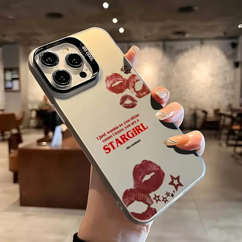 Cool Lips-funda de teléfono con letras de estrella de cinco puntas para iPhone 16 15 14 13 12 11 Pro Max 16E SE2 XS XR 7 8 Plus, cubierta esmerilada con láser - imagen 3