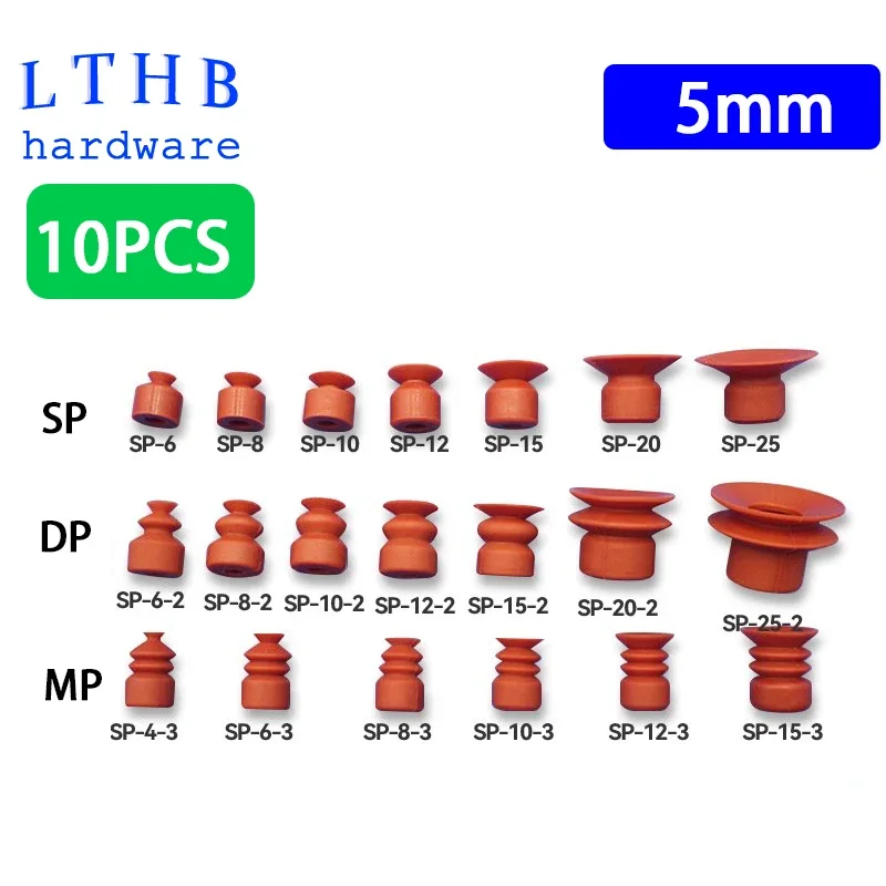 Ventosa neumática de goma de silicona roja, ventosa de cabeza pequeña, orificio de montaje de 5mm para piezas de manipulador de máquina de moldeo por inyección