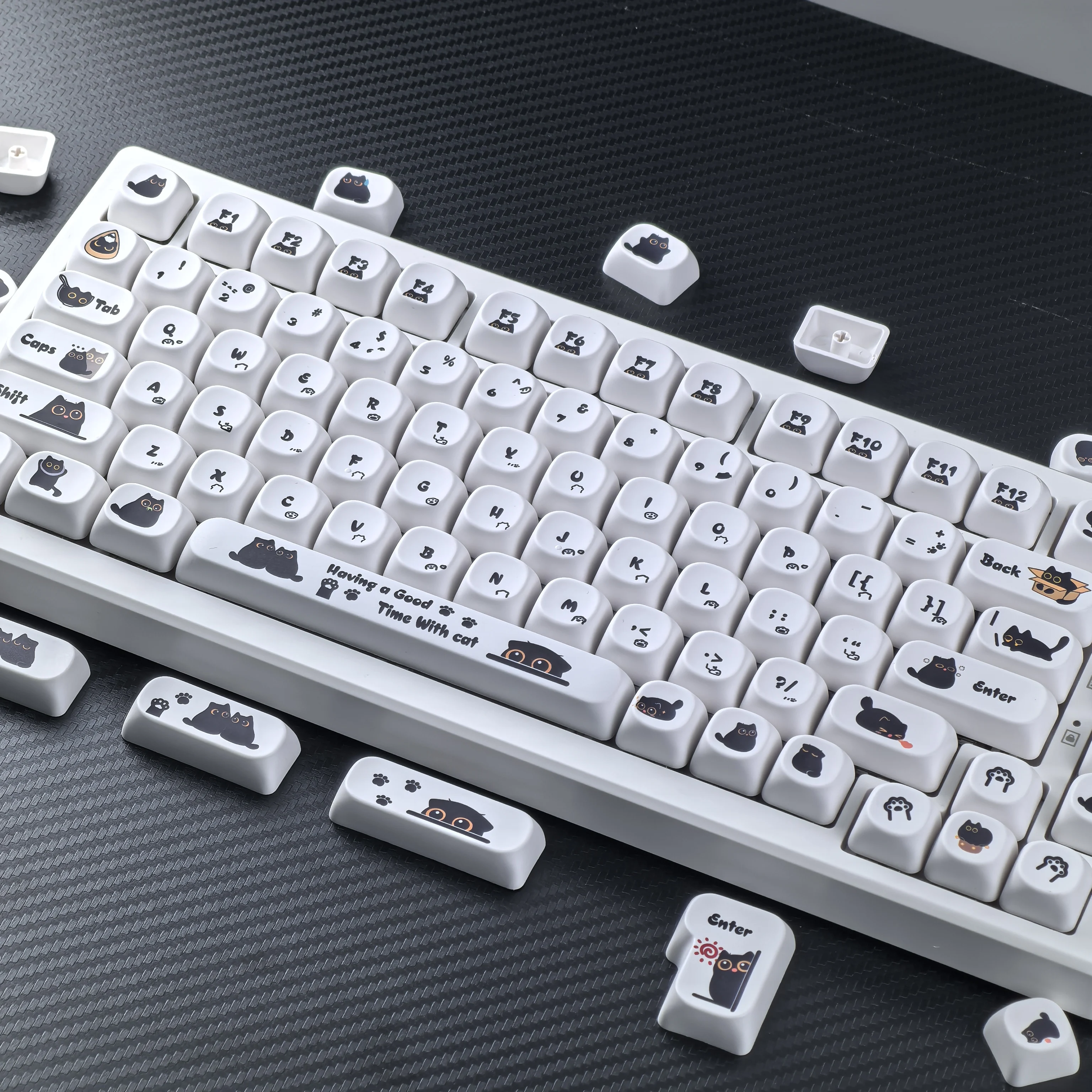 Hide & Seek Keycap Blanco simple Lindo Moa PBT Aula F75 Teclas de teclado 2.25/2.75u Alice Layout ISO ANSI Keycaps - imagen 2