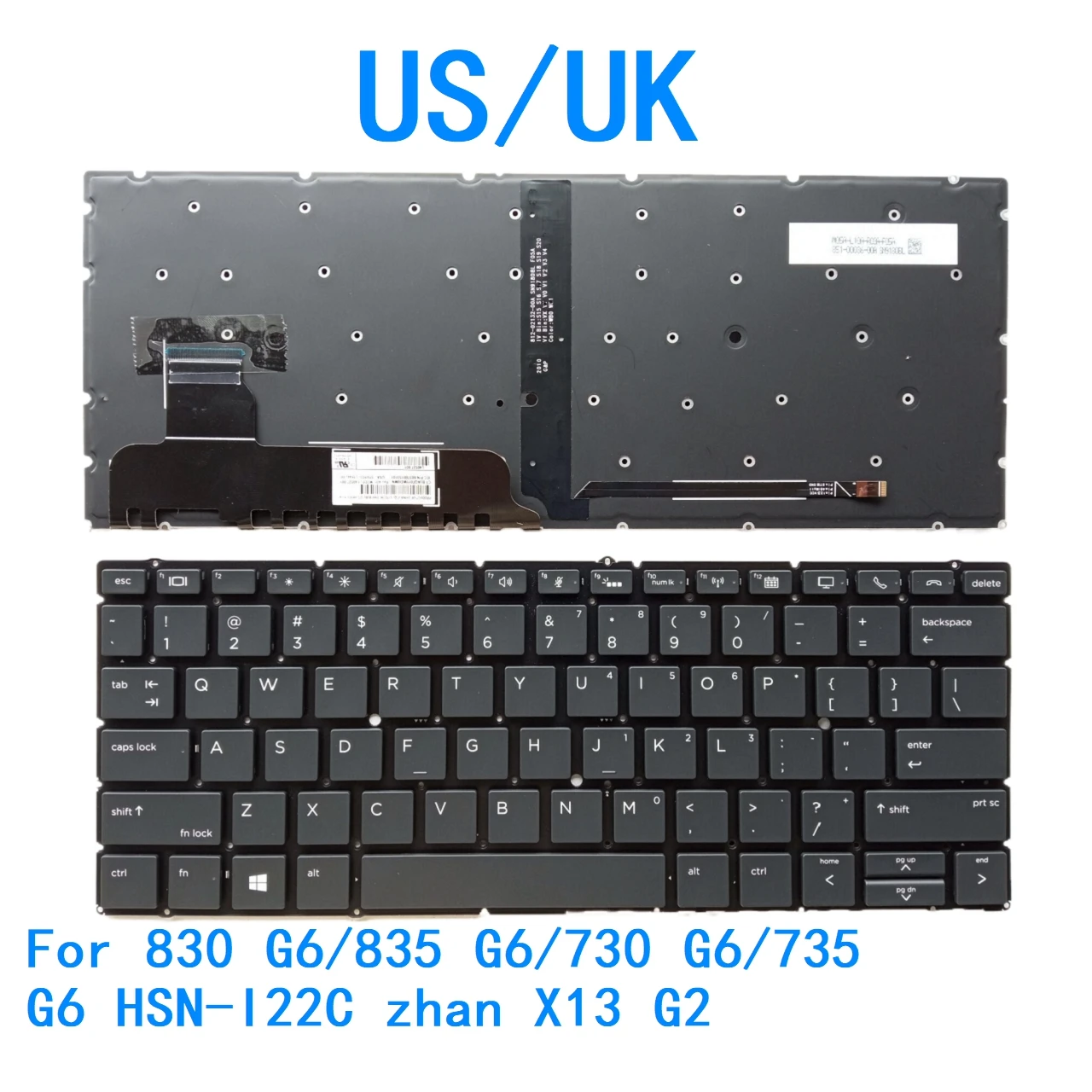 Nuevo teclado retroiluminado en idioma EE. UU. y Reino Unido para HP 830 G6/835 G6/730 G6/735 G6 HSN-I22C zhan X13 G2 teclado de repuesto para Notebook