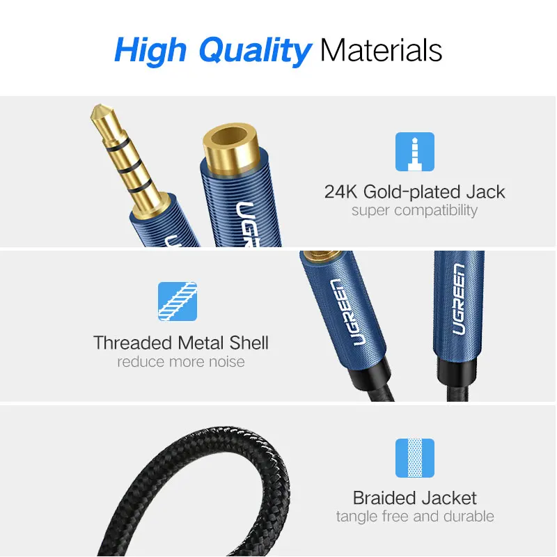 UGREEN-Cable de extensión macho a hembra de 3,5mm, adaptador de Audio estéreo con micrófono, Compatible con iPhone, iPad, teléfonos inteligentes y tabletas - imagen 5