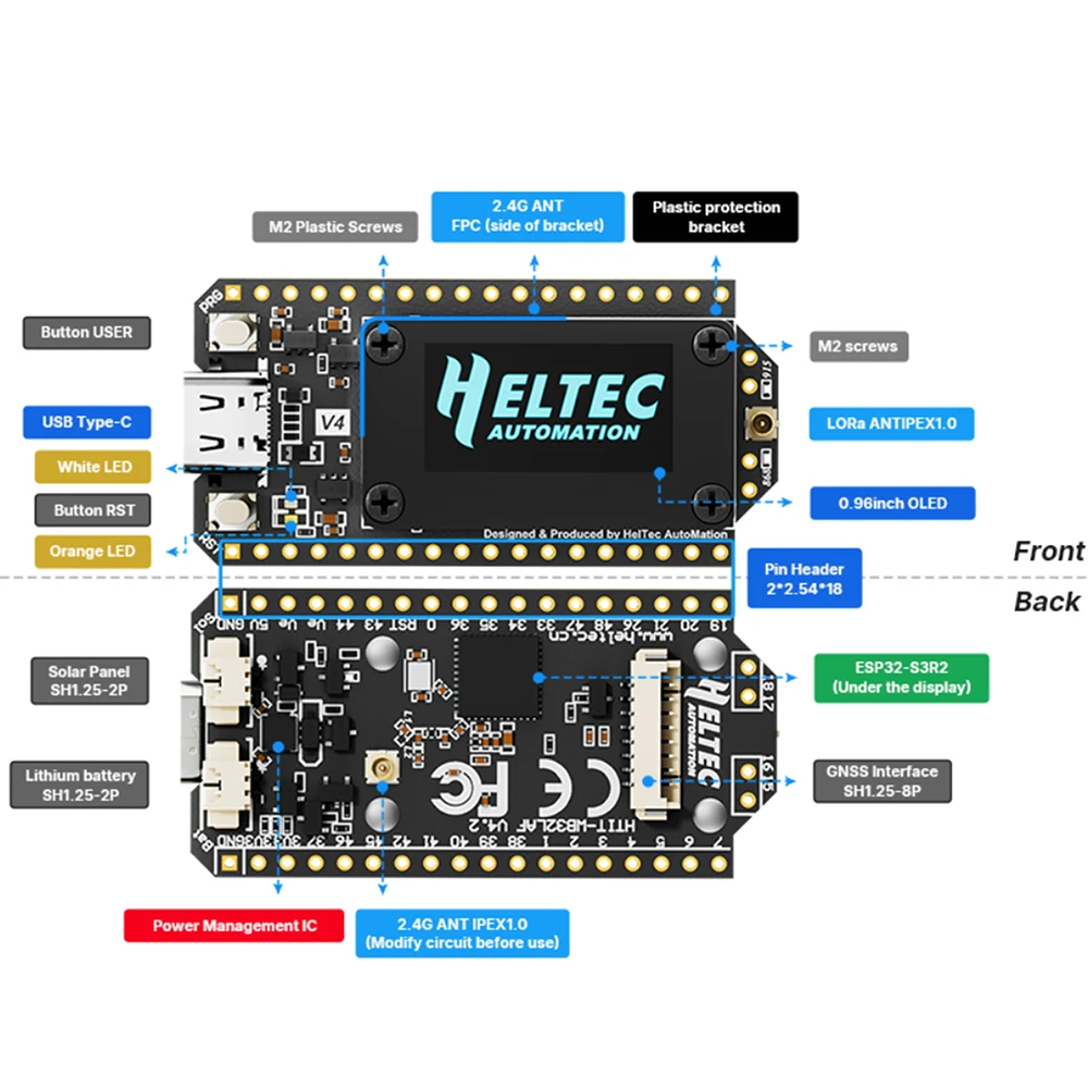 Placa de desarrollo WiFi LoRa 32 V4 WiFi Bluetooth con pantalla de 0,96 pulgadas Placa de demostración ESP32-S3R2 Placa de desarrollo IoT de baja potencia - imagen 5