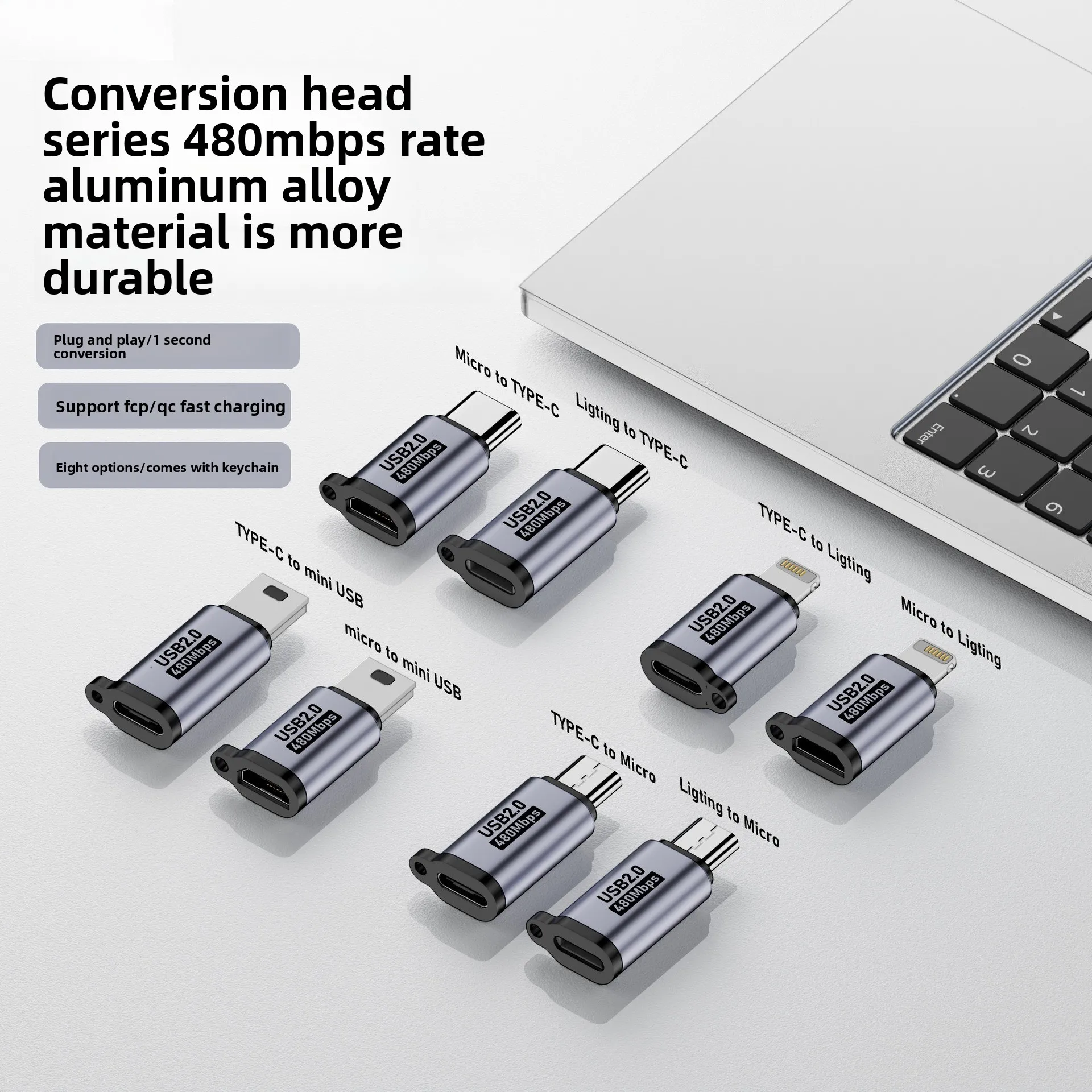 Adaptador tipo C USB C a Micro a Mini USB hembra, convertidores para adaptador de cargador Lightning macho - imagen 2