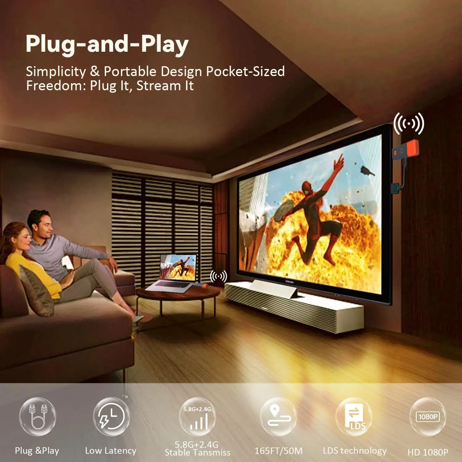 1080P 50M transmisor de Audio y vídeo inalámbrico extensor receptor adaptador de pantalla Dongle para TV Box Monitor proyector PC - imagen 2