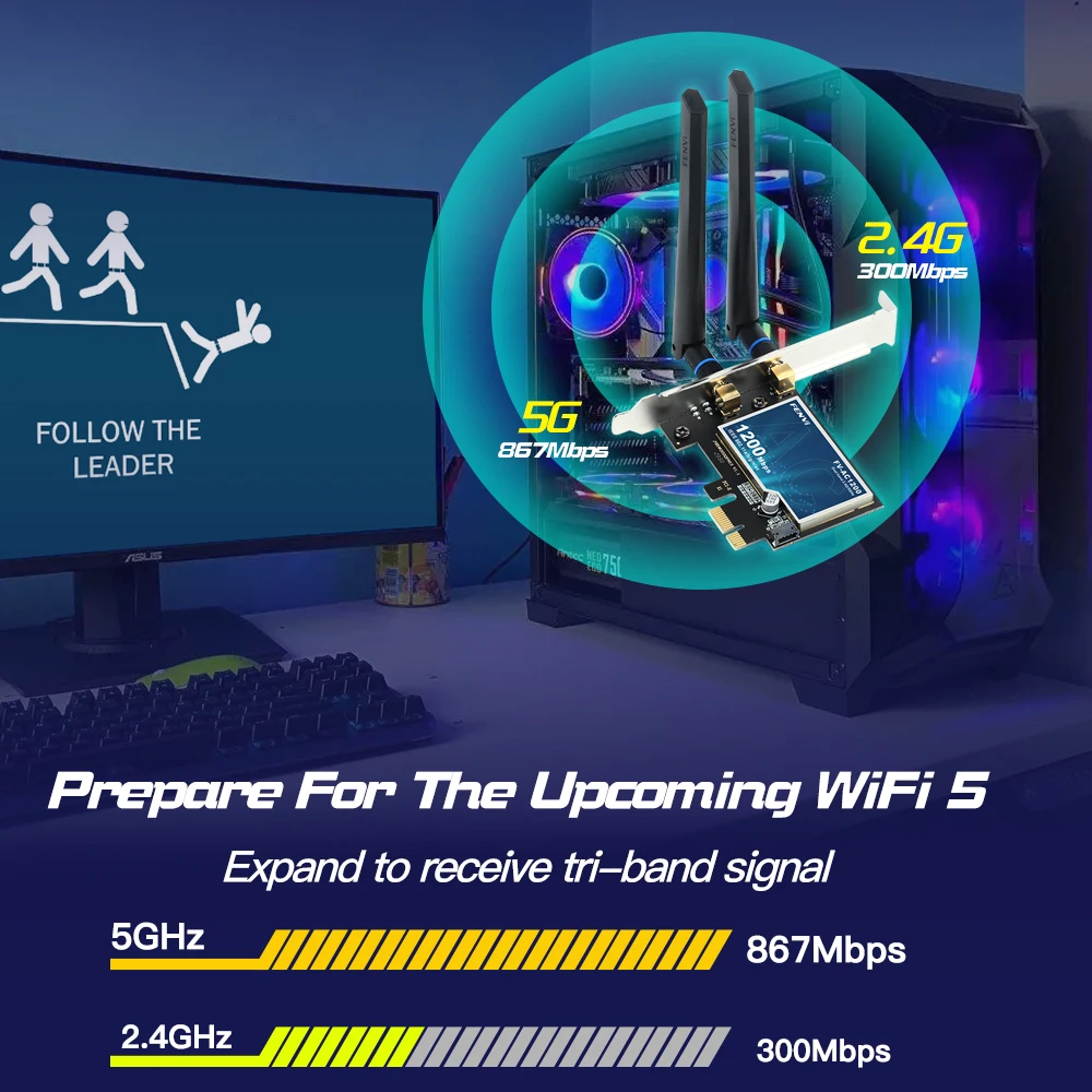 FENVI AC1200 WiFi 5 adaptador PCIE BT4.0 banda Dual 2,4 GHz/5GHz 802.11AC tarjeta Wi-Fi de red inalámbrica para PC de escritorio Windows 7/10/11 - imagen 3