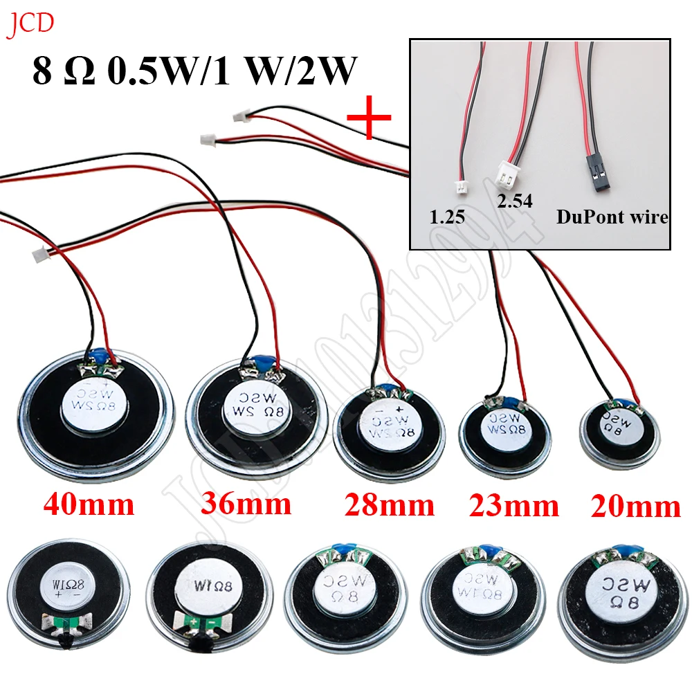 Altavoz ultradelgado de 2x8, 32 ohmios, 8R, 32R, 0,5 W, 1W, 2W, diámetro 20, 23, 26, 28, 30, 32, 36, 40, 50 MM, línea DuPont MX XH, Terminal 1,25, 2,54 - imagen 2