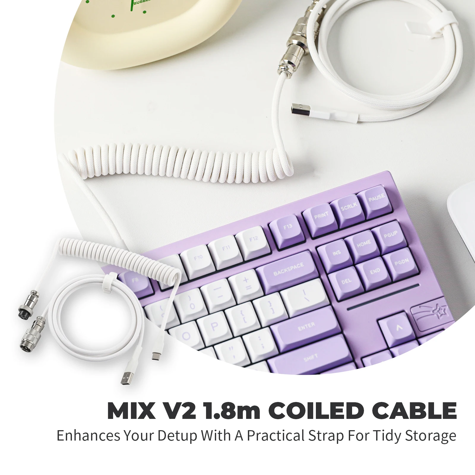 EPOMAKER Mix V2 Cable de teclado en espiral de 1,8 m USB C a USB A Cable de doble manga para teclado mecánico para jugar - imagen 2