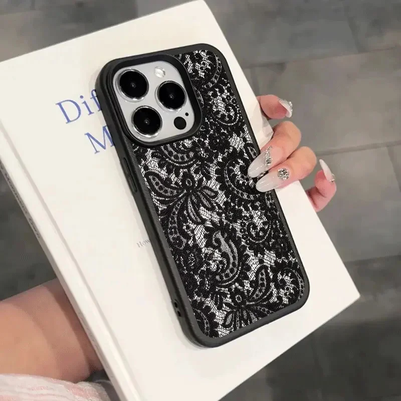 Funda de teléfono Simple con diseño de encaje negro, diseño de lichi para Xiaomi Poco F7 Pro 5G M6 Pro 4G X6 X5 F5 F6 X7, cubierta de parachoques a prueba de golpes - imagen 4