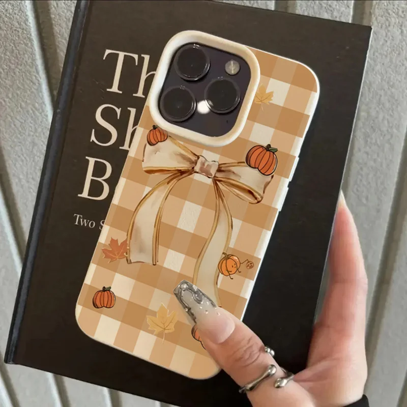 Arco a cuadros amarillo para iPhone 17 16 15 Pro Max funda con patrón de decoración de lazo para iPhone 11 12 13 14 Pro Max Plus 16E - imagen 3