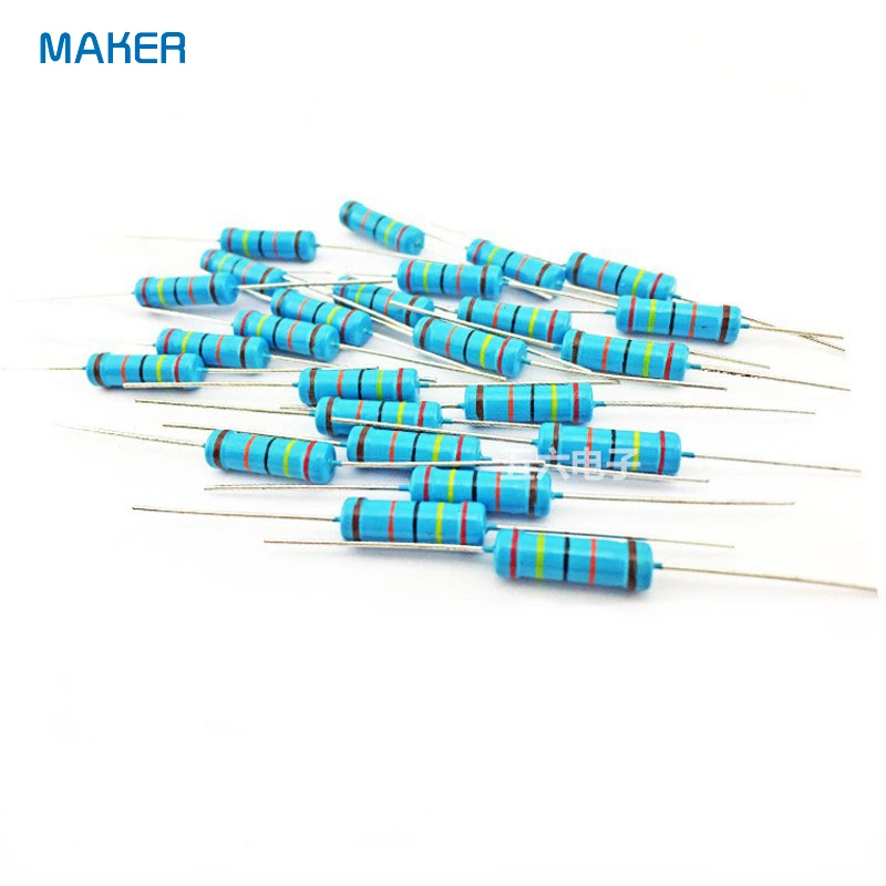 Paquete de componentes de resistencia en línea de película metálica, 635 Uds., anillo de cinco colores de 2W, uso común, 127 tipos de componentes electrónicos