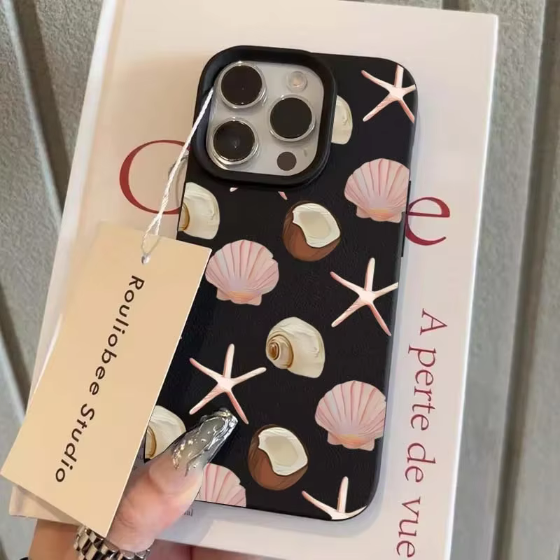 Funda de teléfono para iPhone 16 15 14 13 12 11 Pro Max XR XS X Max 16E 16 Plus cáscara de coco patrones de estrella de mar funda de silicona suave de TPU
