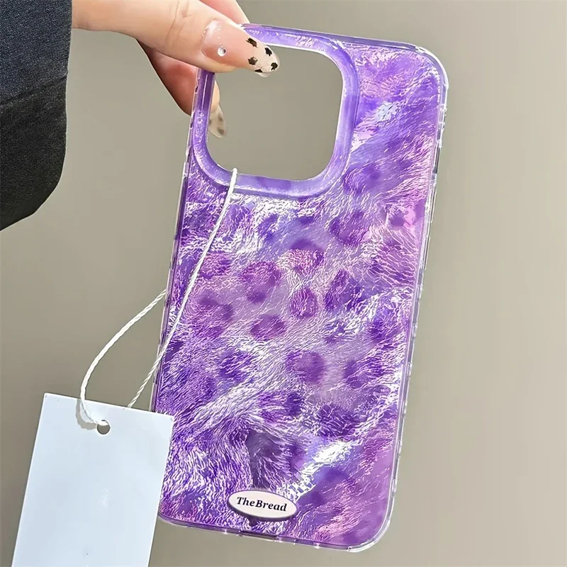 Para iPhone 16 funda de lujo leopardo Rint púrpura patrón de grietas de hielo funda de teléfono para iPhone 15 14 13 12 11 Pro Max X XR 7 8 Plus cubierta - imagen 5