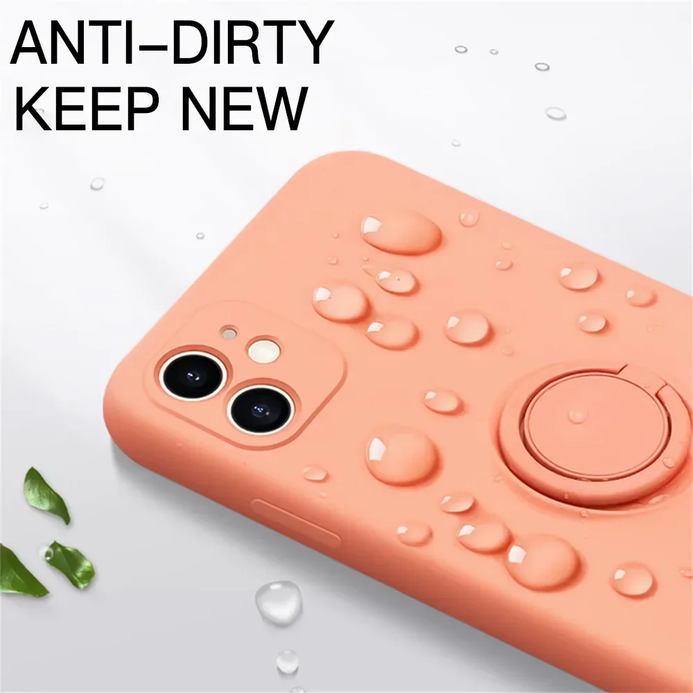 Funda Original con soporte de anillo de silicona líquida para iPhone 15, 14, 13, 12, 11 Pro Max Mini Xs XR 7 8 Plus SE, correa de cubierta magnética con soporte - imagen 4