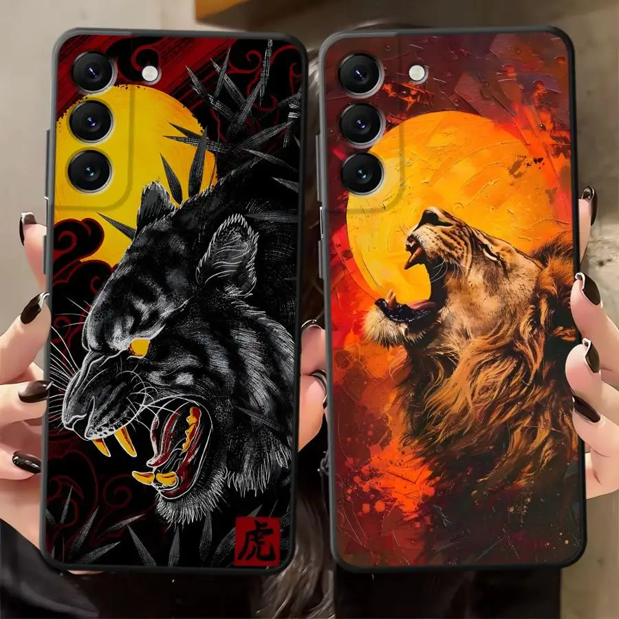 Pintura en Color sol León funda para Samsung Galaxy A70 A20 A13 A40 A16 A10 A12 A30 A15 A05 A06 A04 A50 A17 funda de teléfono suave negra