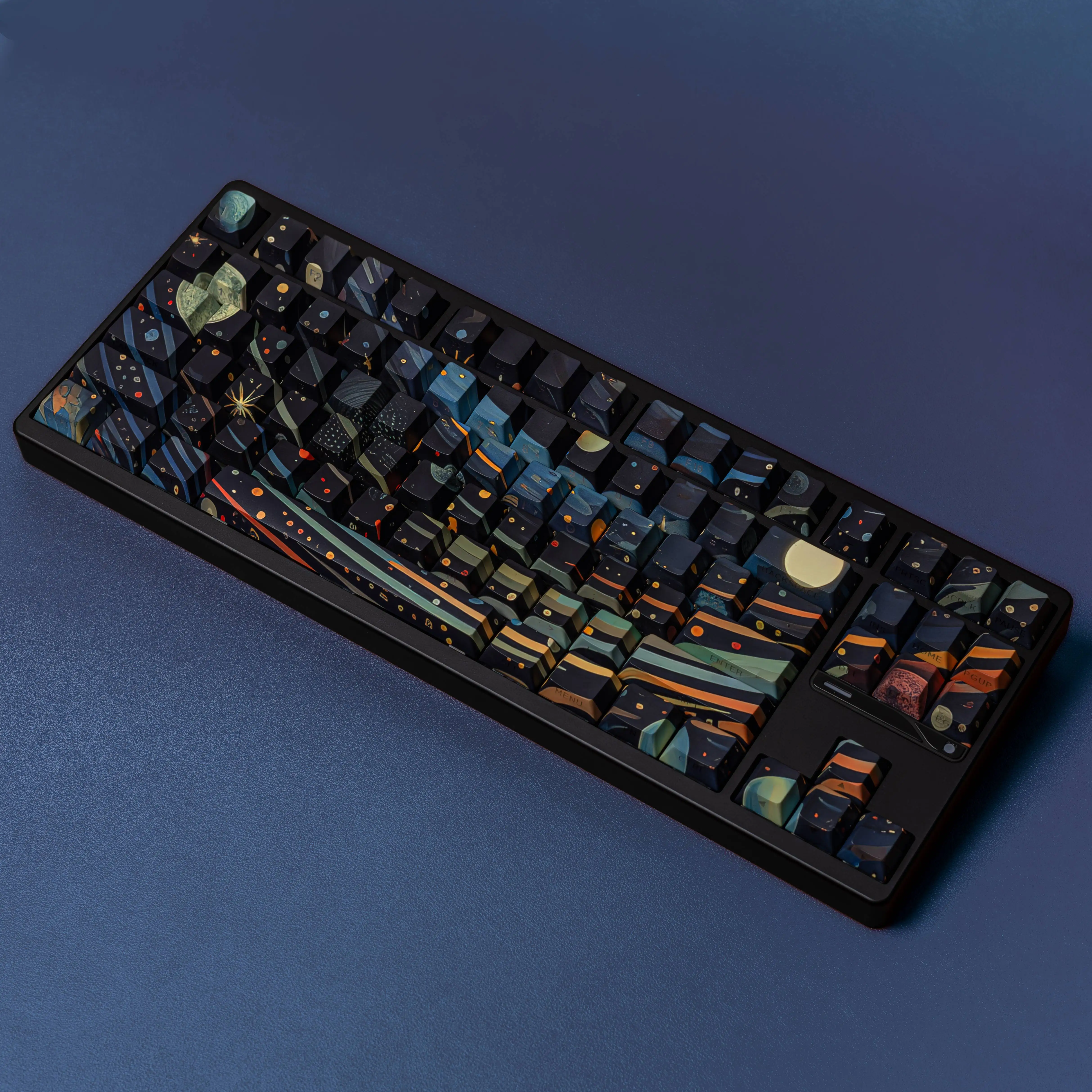 Teclas de cielo estrellado y cereza, Material PBT, letras laterales, teclas sub teñidas, 131 teclas para teclado mecánico, diseño ISO ANSI, Wooting A75