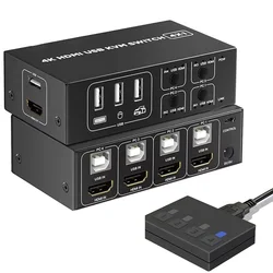 Conmutador KVM HDMI 4K 60 Hz 4x1 para 4 ordenadores
