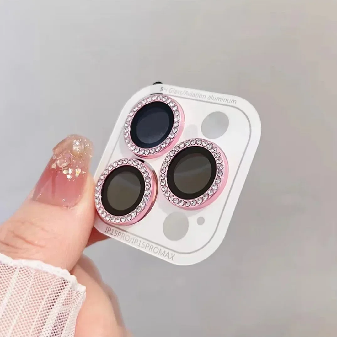 Protector de pantalla de lente de cámara con purpurina de diamante, 2-3 Uds., para IPhone 13, 14, 15, 16, 17 Pro Max, 13 Mini, 15 Plus, cubierta completa de vidrio templado - imagen 4