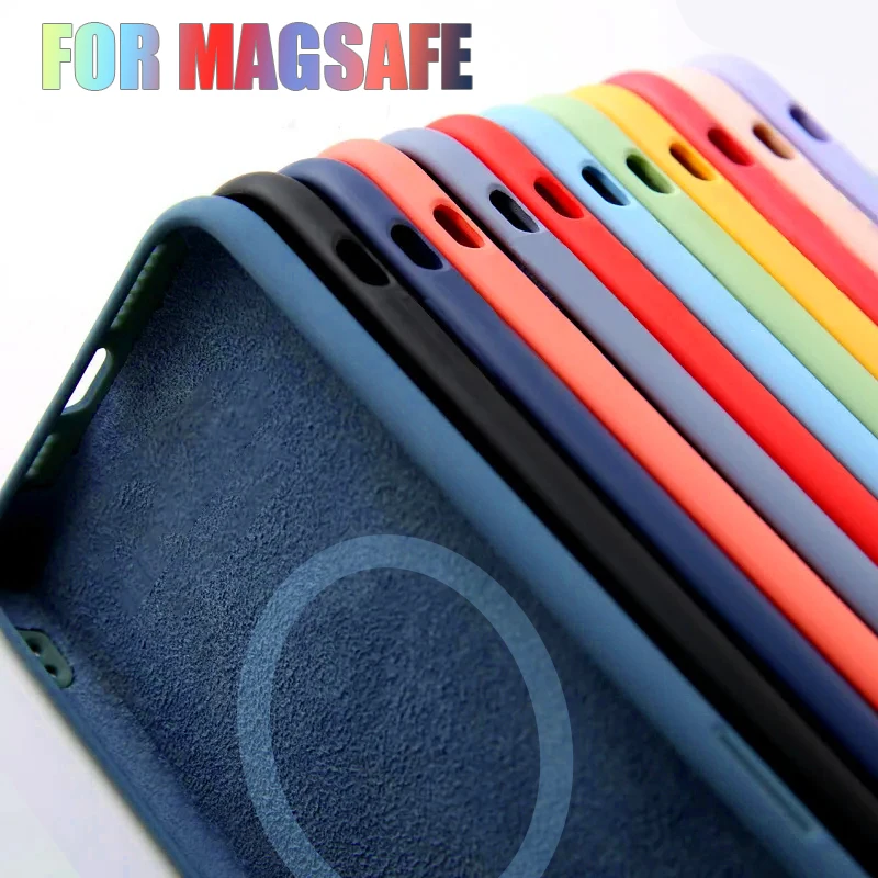 Magsafe-funda magnética Original para iPhone 15,14, 11, 12, 13 Pro Max, Mini Plus, XR, XS, SE, funda de teléfono de silicona líquida con carga inalámbrica - imagen 2