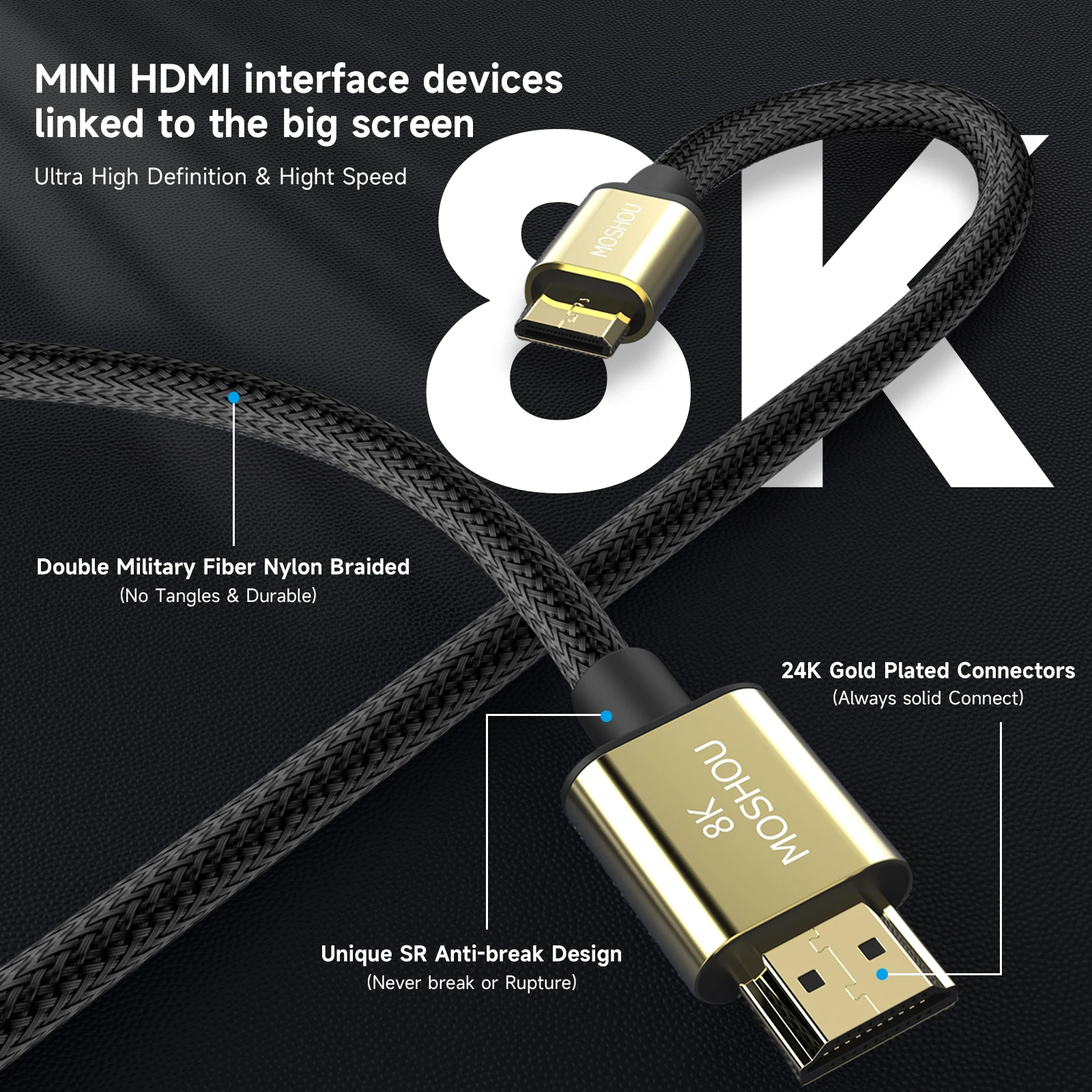 MOSHOU Cable Mini-HDMI 8K/4K 120Hz Alta Velocidad - imagen 3