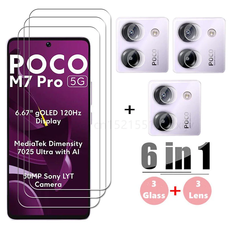 Vidrio 6 en 1 para Poco M7 Pro 5G vidrio templado Poco M7 Pro Protector de pantalla película protectora de lente de cámara de teléfono Poco M7 Pro - imagen 2
