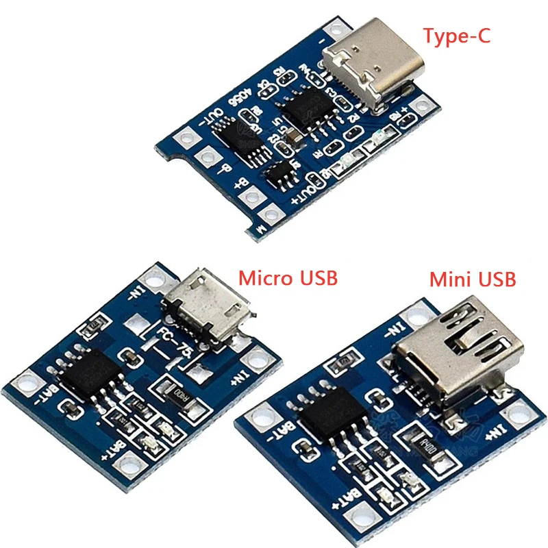 Módulo de cargador de batería de litio TP4056, Panel de cargador de batería portátil de 5V 1A tipo C Micro Mini USB 4,5 V-5V para batería de litio